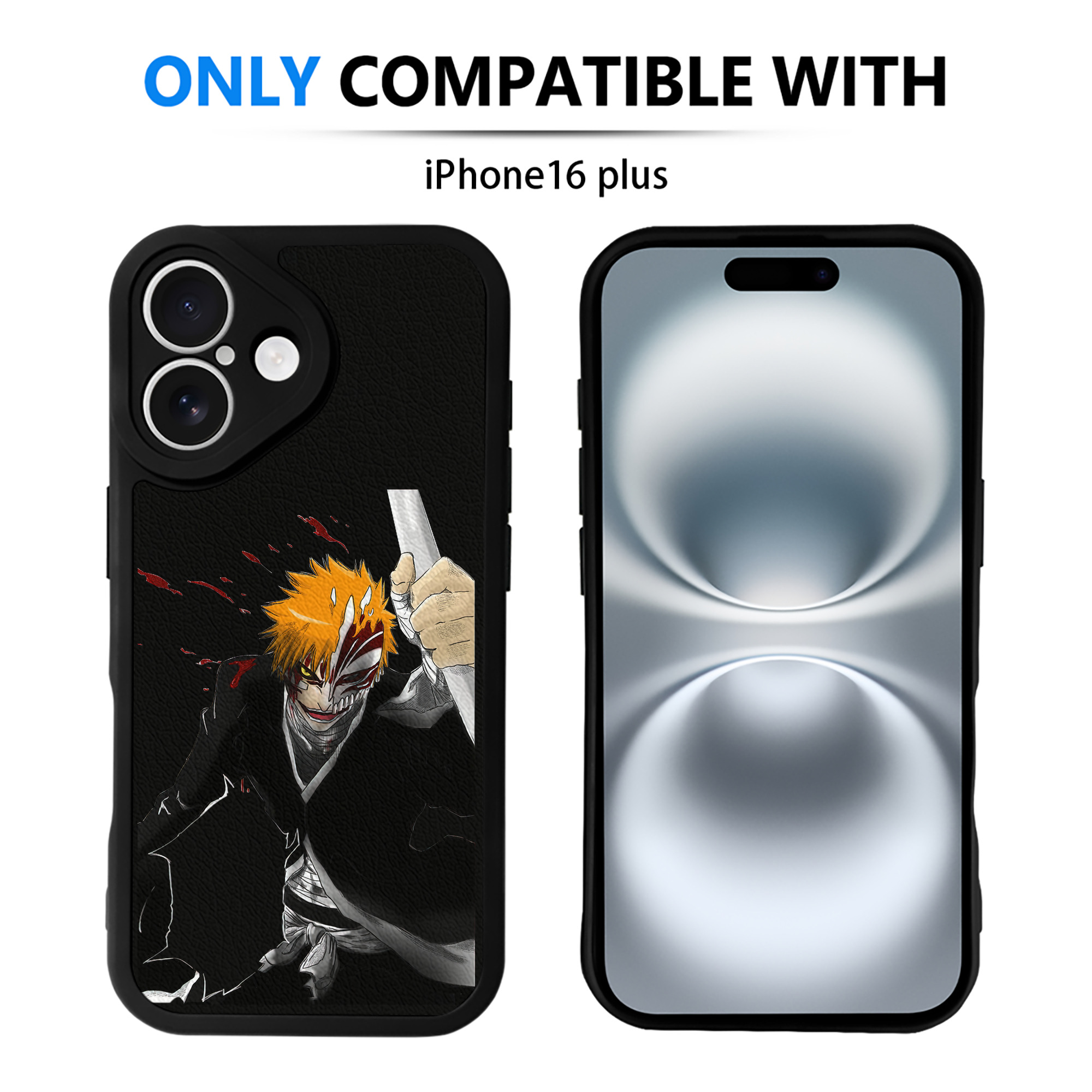 （画像用） ブリーチ 黒崎一護（くろさき いちご）BLEACH Kurosaki Ichigo 【iPhone 16シリーズ対応】シリコンスマホケース（レザー調） 材質：シリコン
